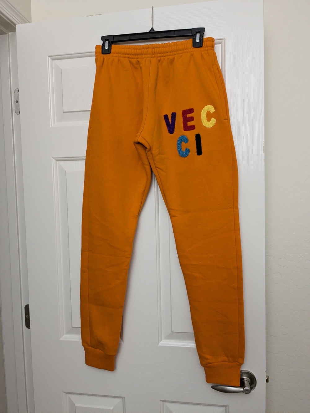 VECCI Chenille Patch Orange Jogger Sweatpants Medium